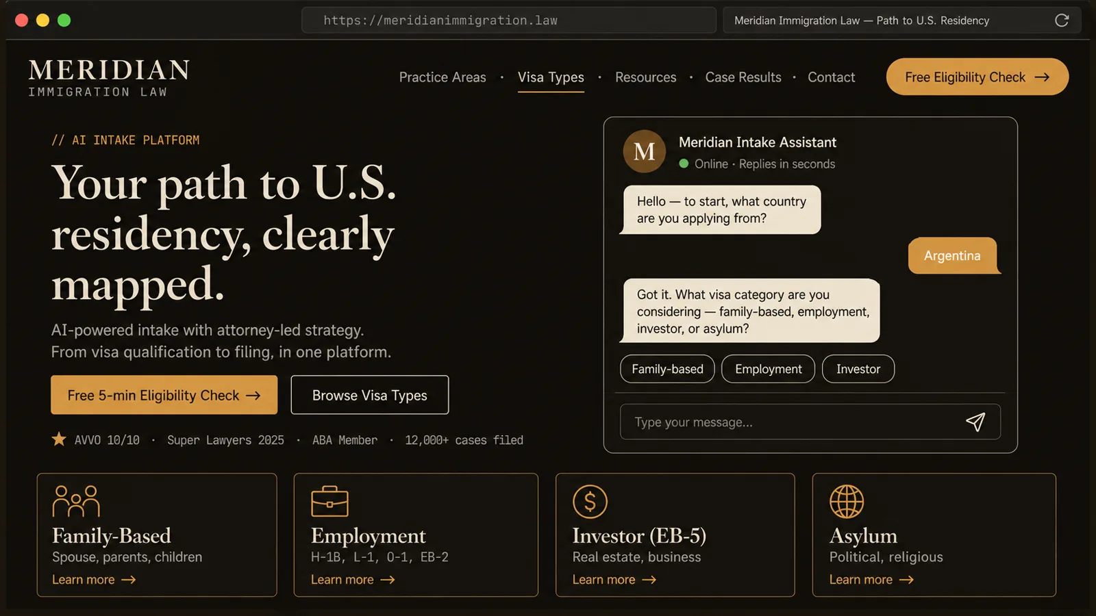 UI de plataforma de intake con IA para estudio legal